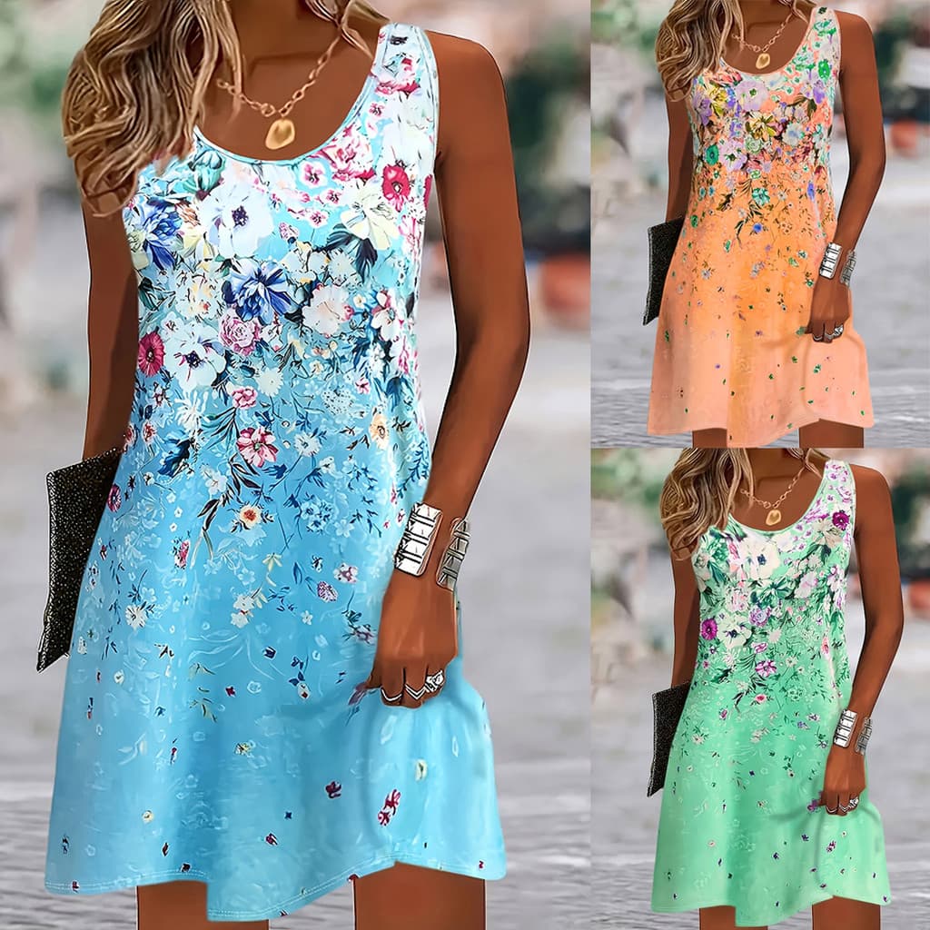 2026 Comércio Exterior Transfronteiriço Novo Estilo Verão Sem Mangas Vestido Estampado Floral