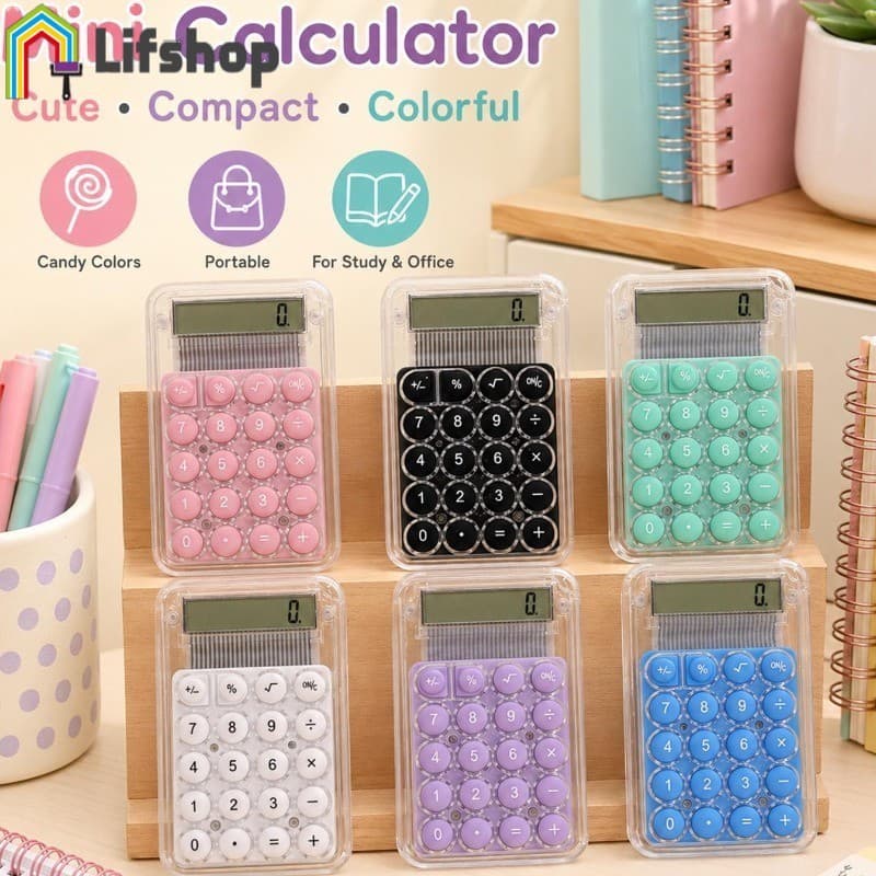 Mini Calculadora De Bolso Fofa , Colorida Macaron Operada Por Bateria Com Tela LCD Transparente Para Estudo De Estudante