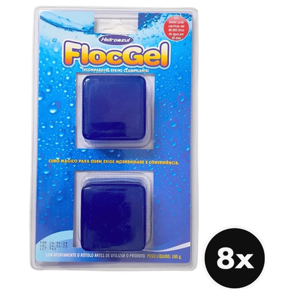 Kit 8 Hidroazul Floc Gel 2 Clarificante Piscinas 16 Peças Floculante