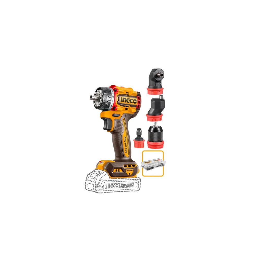 Furadeira Parafusadeira de Impacto a Bateria 1/2" 18V 4 Cabeçotes 2 Baterias 2Ah CDLI206686-9 - INGCO