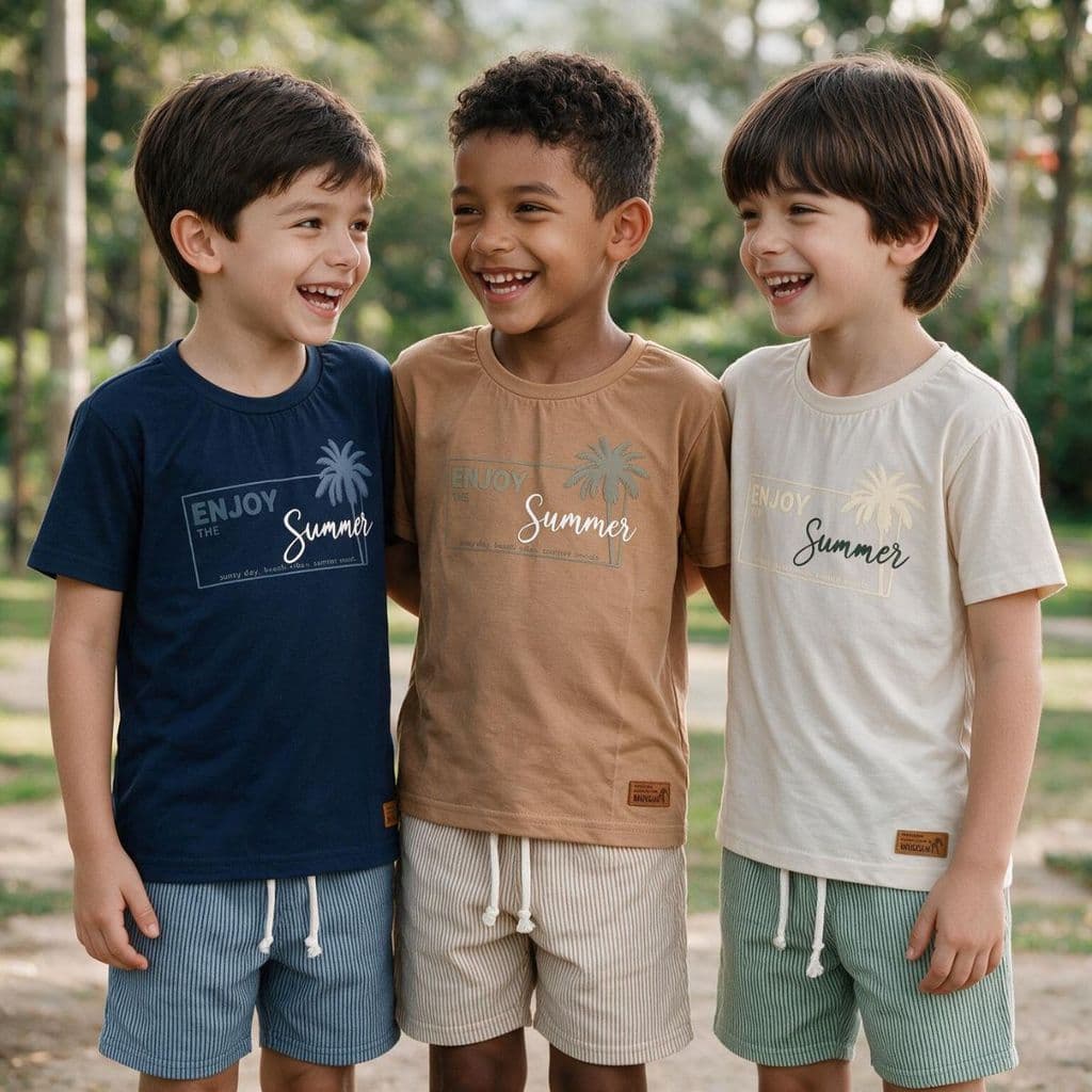 Kit Conjunto Infantil Menino Camiseta Shorts Verão Moda Casual Passeio Dia a Dia Confortável prático