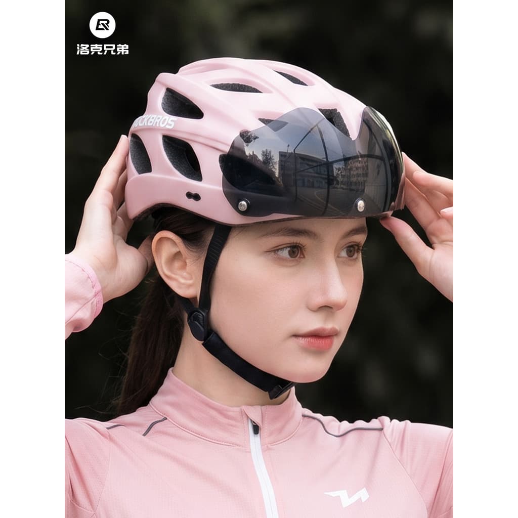 Rock Brothers Capacete de bicicleta feminino com óculos magnéticos para ciclismo, peça única, capacete de Mountain Bike