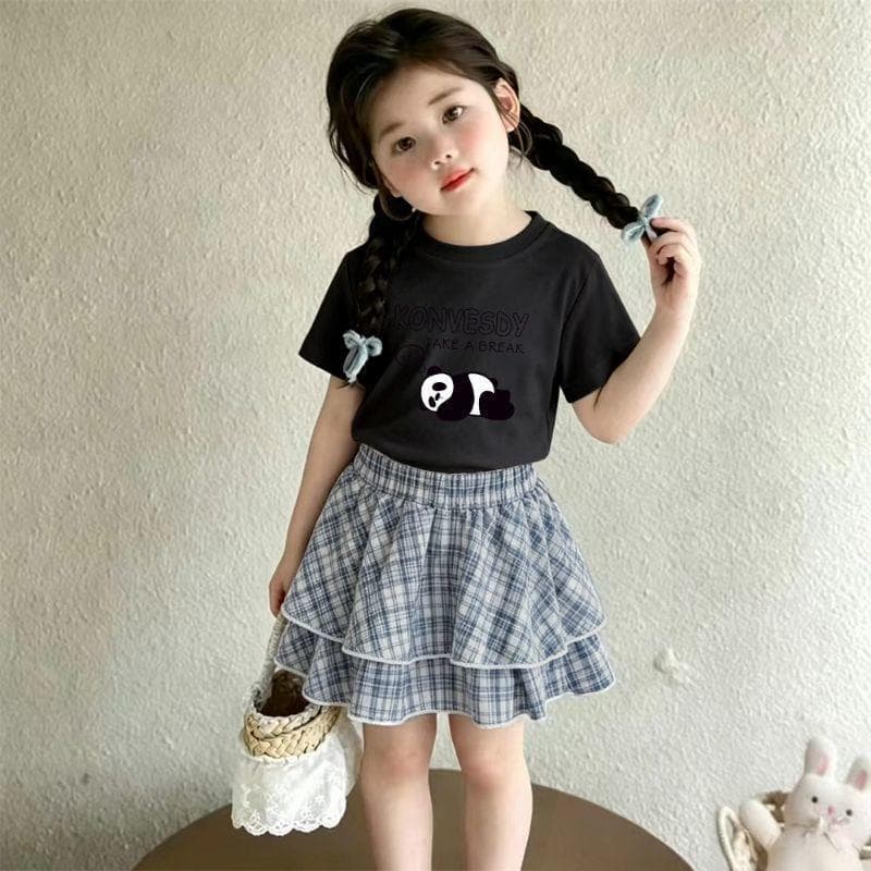[Novidade] Terno de verão para meninas 2026 Novo estilo infantil verão estilo coreano camiseta de manga curta saia de bo
