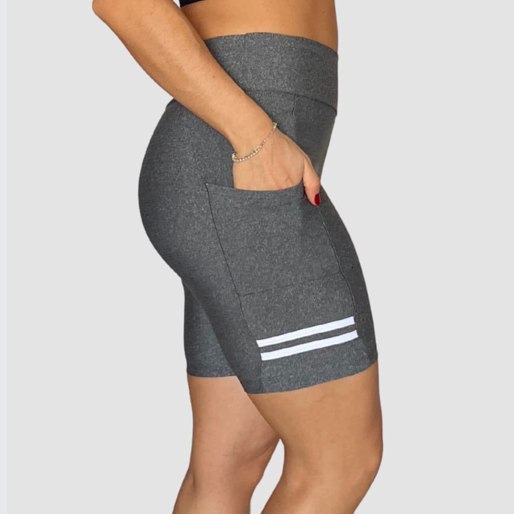 Kit 2 Short Suplex Com Bolso Feminino Cintura Alta Bermuda Compressão Fitness Corrida Caminhada Academia Preto/ Cinza