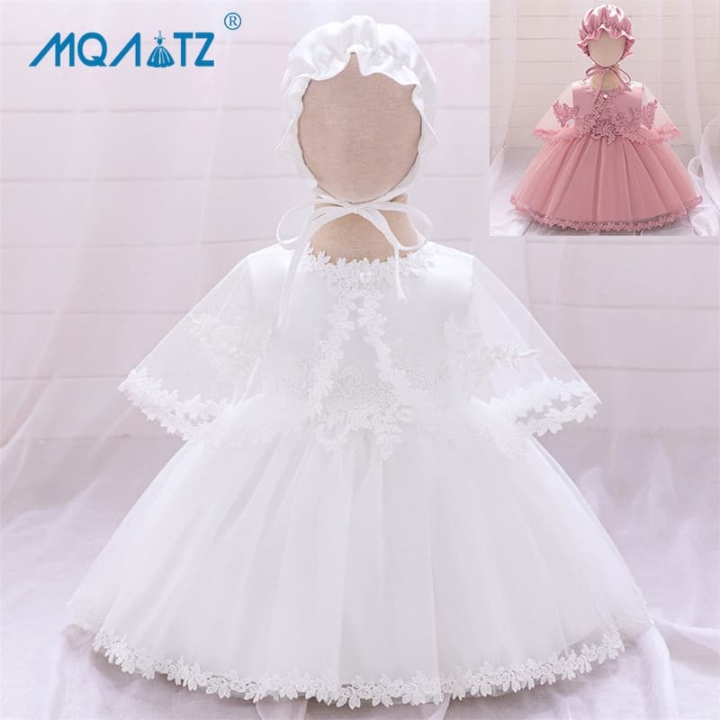 Vestido de Batismo MQATZ para Recém-Nascidos de 0 a 3 Meses, Roupas Brancas para Meninas, Vestidos de Princesa para Aniv