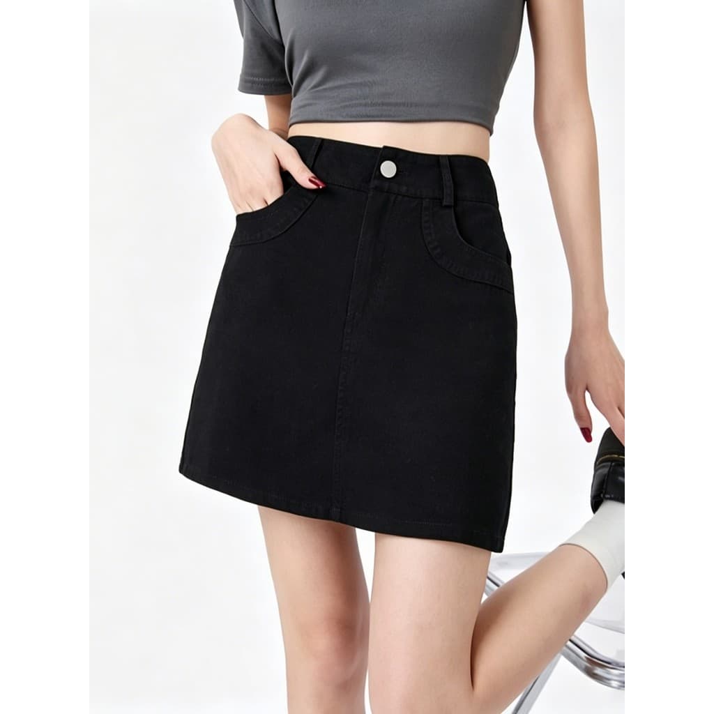 Saia jeans profissional nádegas saia de um passo preto saia curta feminina verão 2026 novo estilo pequena saia linha A