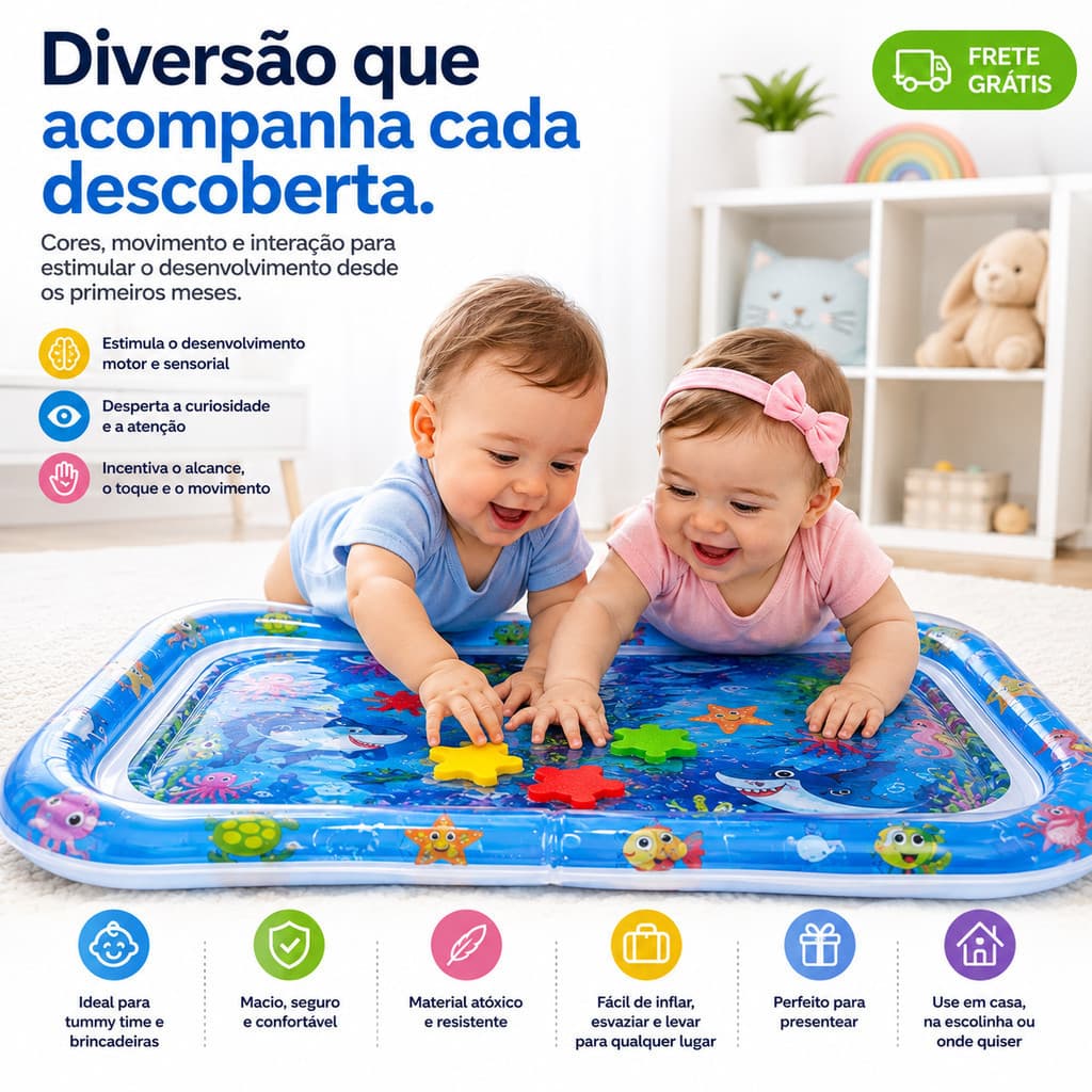 Tapete Infantil Bebê Inflável Água Atividades Sensorial Almofada  Menino e Menina