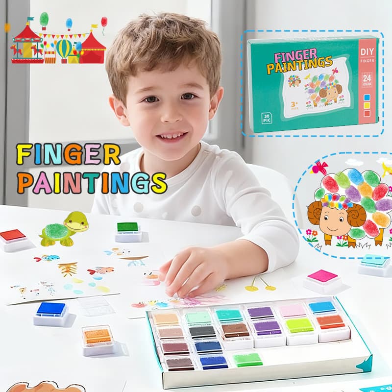 Pintura a dedo infantil em estoque pronto Almofada de tinta de 12 cores Pintura em ponto de dedo vem com pintura Cartão