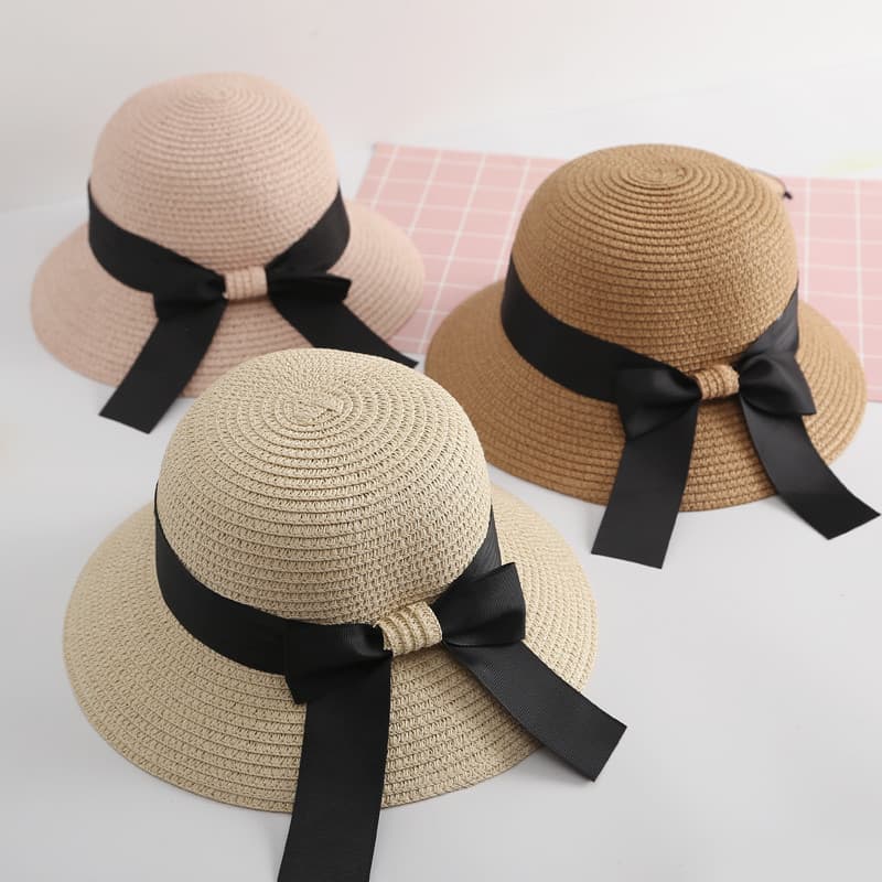 Arco balde chapéu de palha feminino verão fresco pára-sol All-Match chapéu de viagem feminino versão coreana moda europe