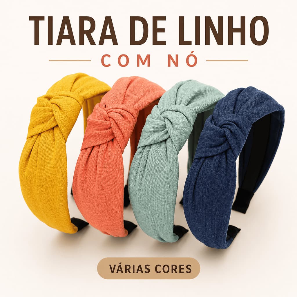 Tiara Feminina de Linho com Nó Turbante Faixa de Cabelo Larga