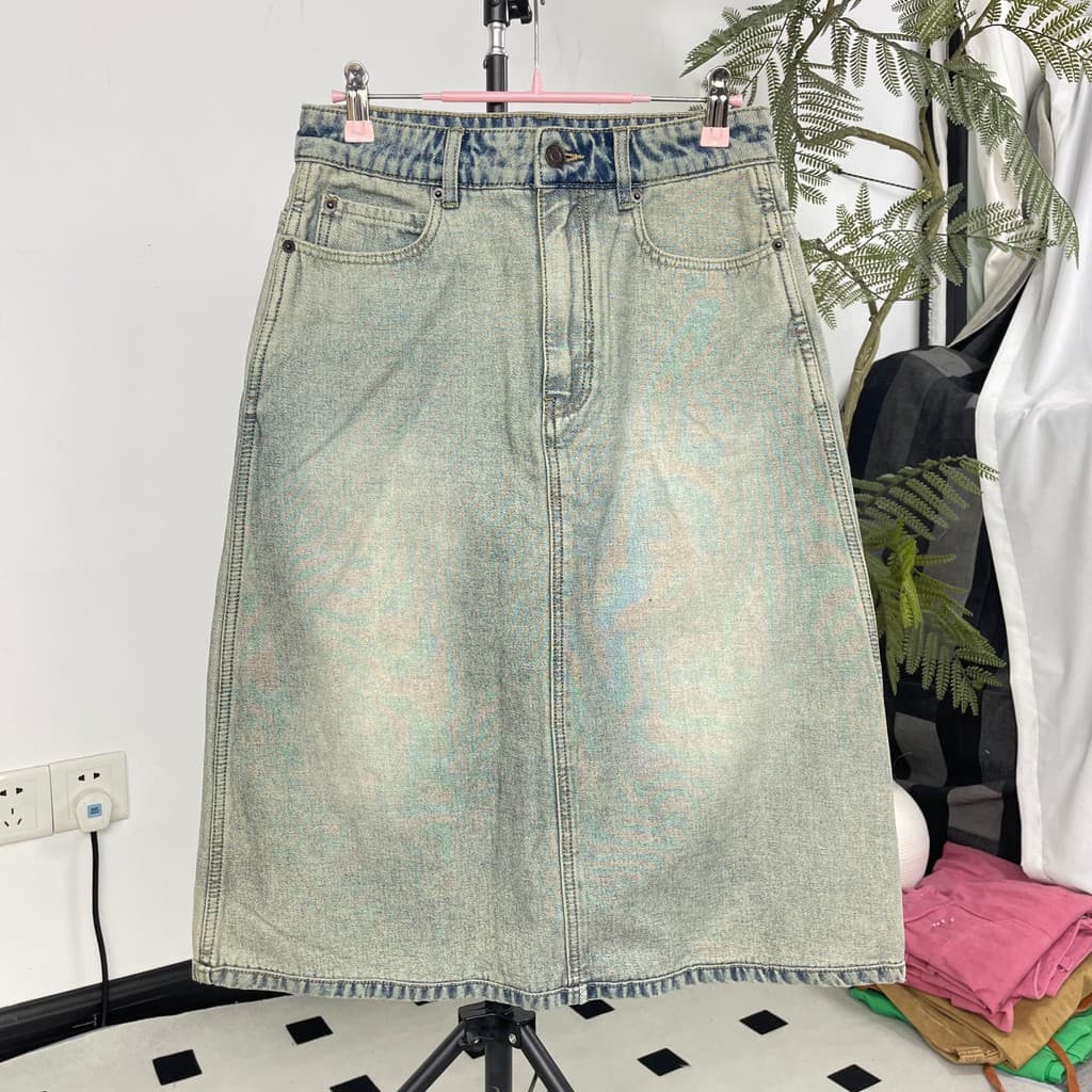 Retro lavado azul Denim saia feminina verão novo estilo Hip-embalado saia longa cintura alta solta fenda reta a linha sa