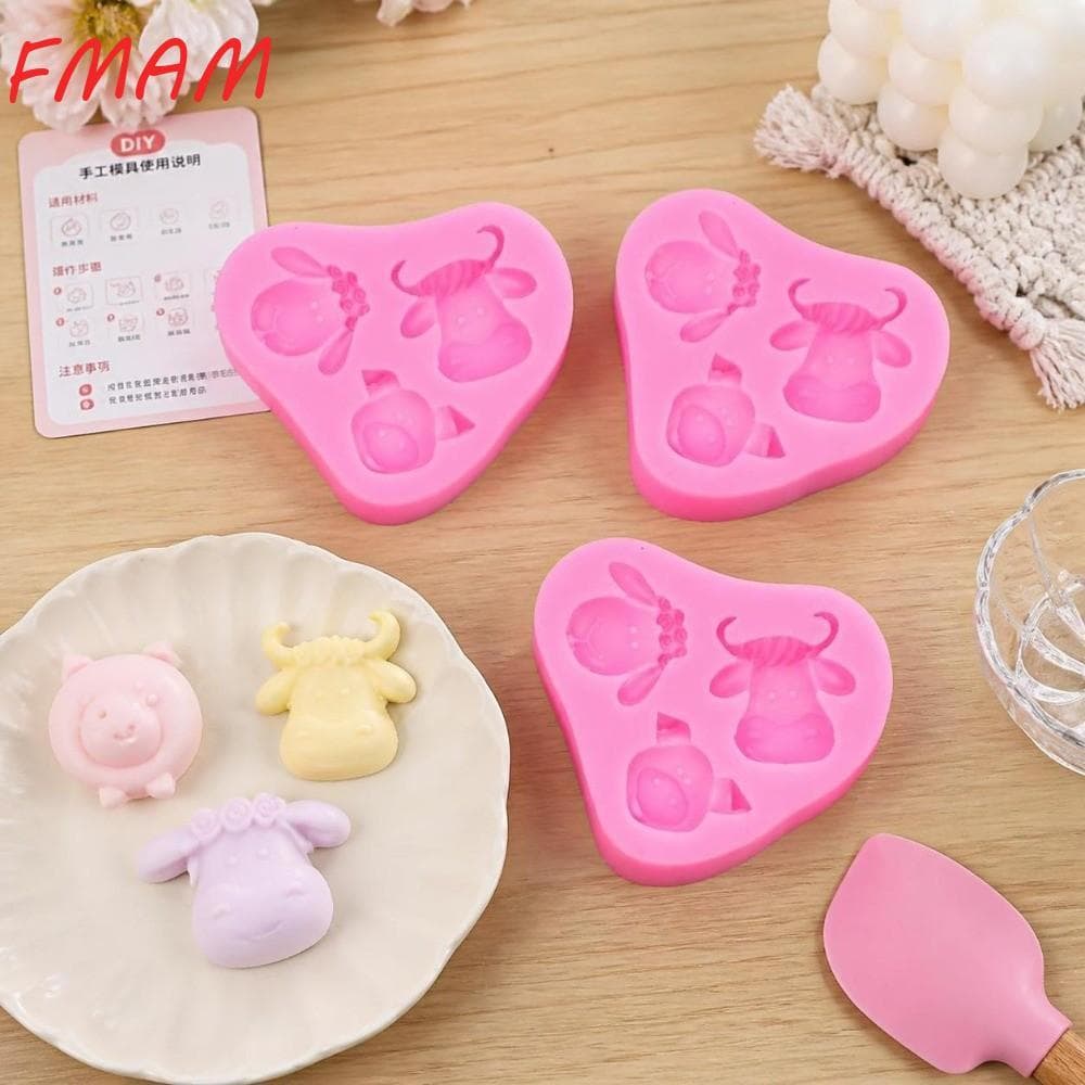 FMAM 3 Peças De Moldes De Silicone Para Animais , Padrão De Fondant De Formato Misto Em De Cabeça De Animal , Antiaderen