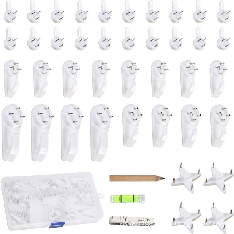 43 peças de ganchos de plástico invisíveis sem costura, pregos e parafusos invisíveis para quadros, molduras de pintura