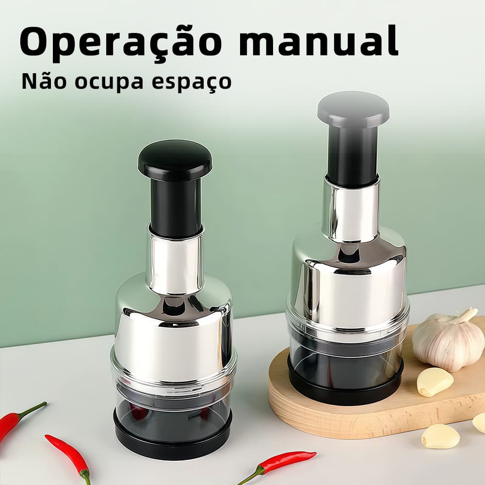 Triturador Processador Manual em Aço Inox Multiuso Prático Portátil para Alho Cebola e Legumes Cozinha Alho Triturador