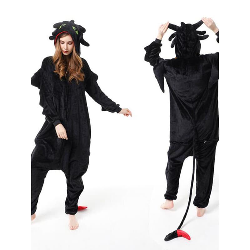Como treinar seu dragão outono inverno casal pijamas masculino bonito engrossado manga comprida Homewear macacão de lã d