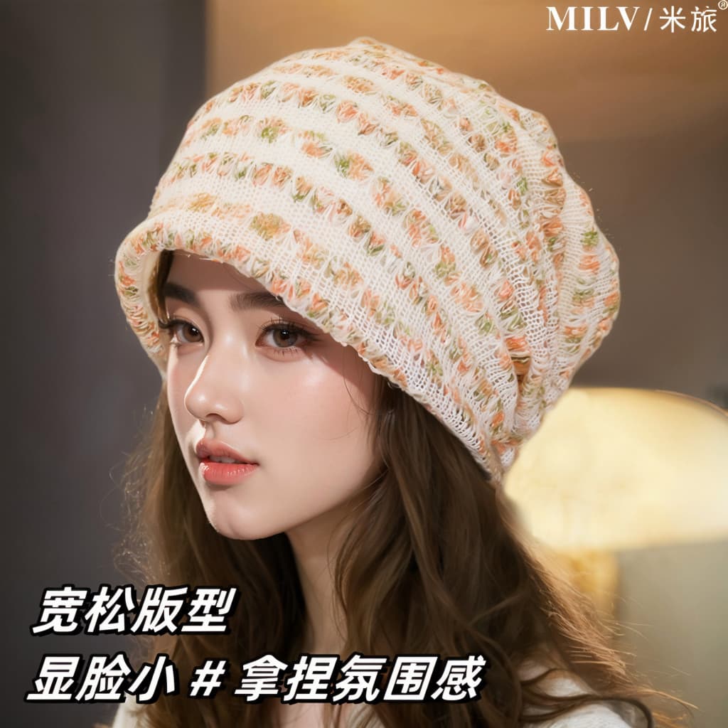 Estilo preguiçoso High-End sentimento grande circunferência da cabeça pilha chapéu feminino primavera outono rosto peque