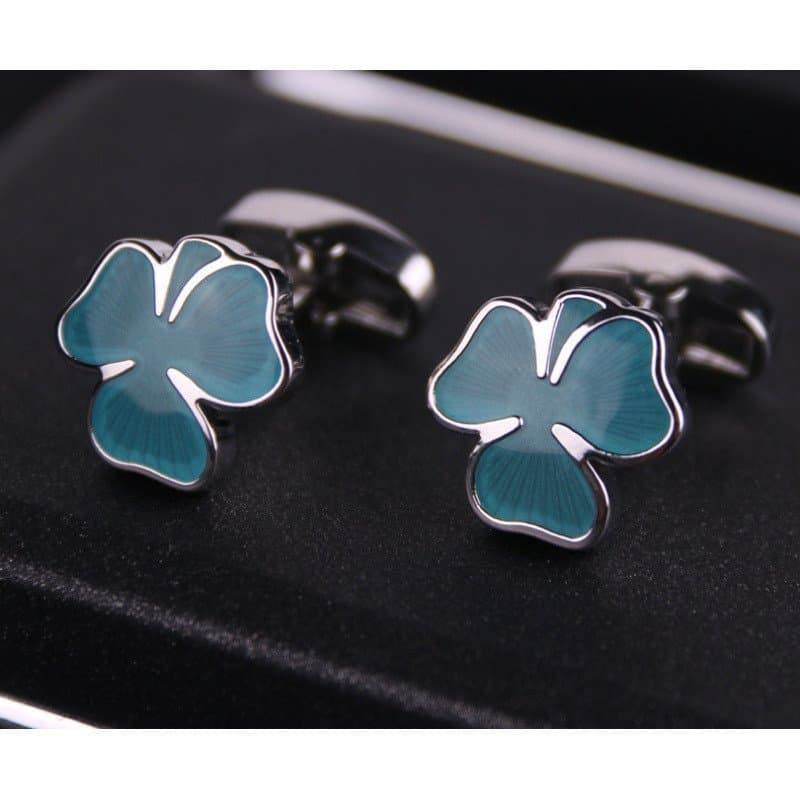 Abotoaduras Masculinas Lucky Leaf, Abotoaduras de Camisa Dobráveis de Dupla Camada, Estilo Francês, para Camisas de Negó