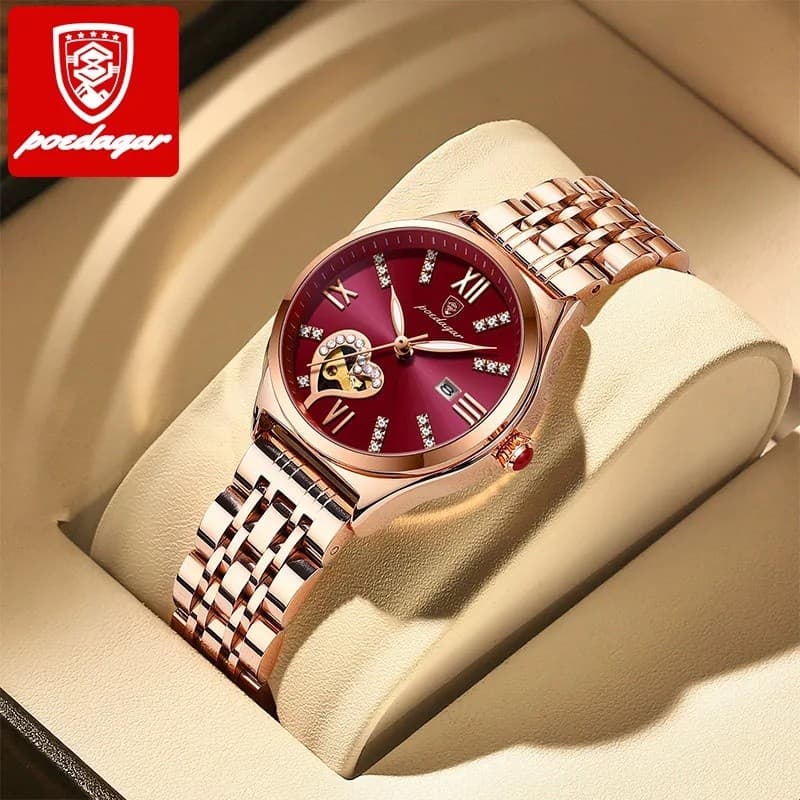 POEDAGAR Relógios Femininos Moda Rosa Ouro Aço Inoxidável Senhoras Relógio À Prova Dwaterproof Água Data Luminosa Quartz