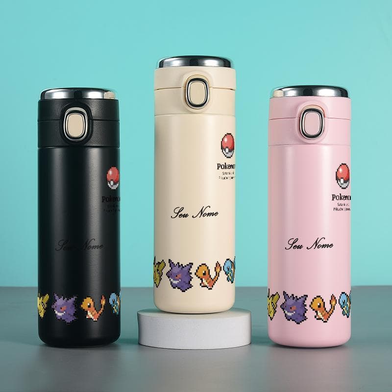 Garrafa térmica personalizado pokémon pokebola 420ml aço inoxidável com termômetro digital e trava de segurança