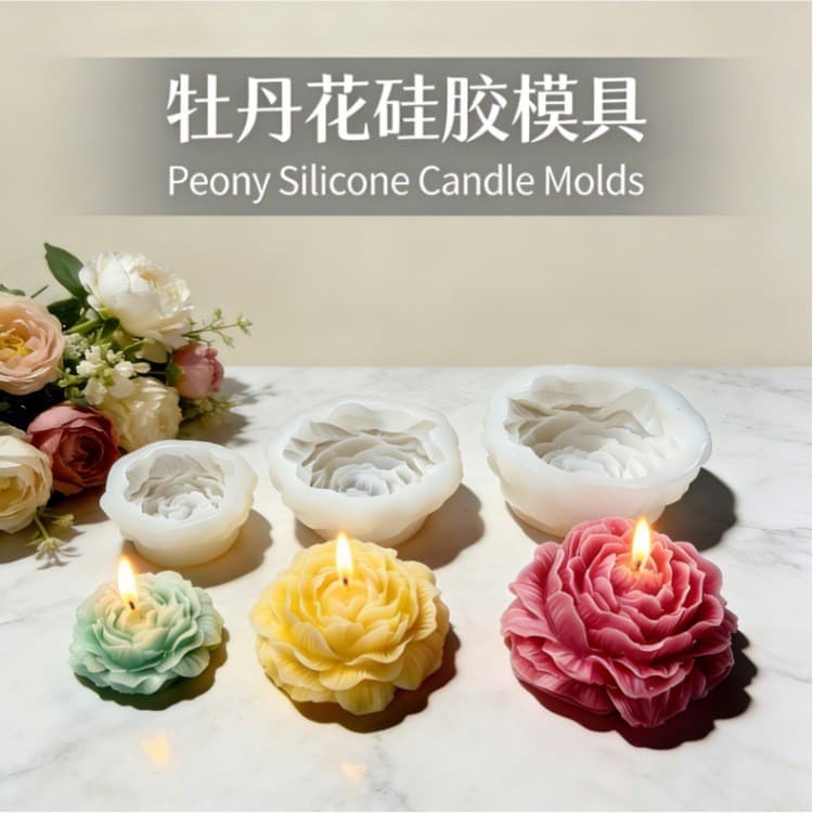 Molde de Silicone 3D para Velas e Sabonetes Artesanais, Molde de Bolo em Forma de Flor de Peônia de Grau Alimentício