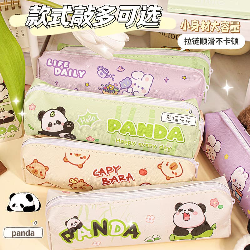 Estojo de couro de desenho animado para meninas portátil novo estilo crianças menina Kapibara Panda estudantes do ensino