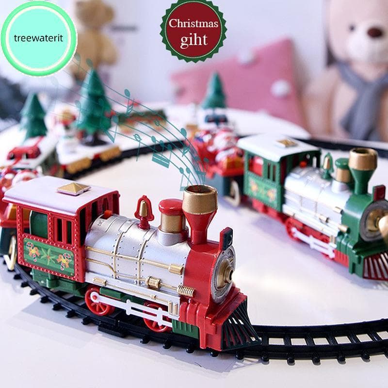 treewaterit Trem De Natal Brinquedos Elétricos Decoração De Árvore Tra Quadro Carro Ferroviário Com Som E Trilho De Luz