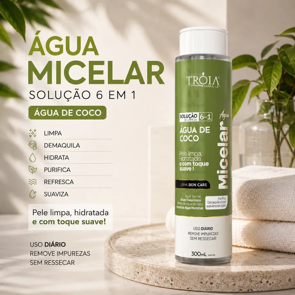 Água Micelar Água De Coco 6 Em 1 Demaquilante Para Uso Diário - Tróia Make Up