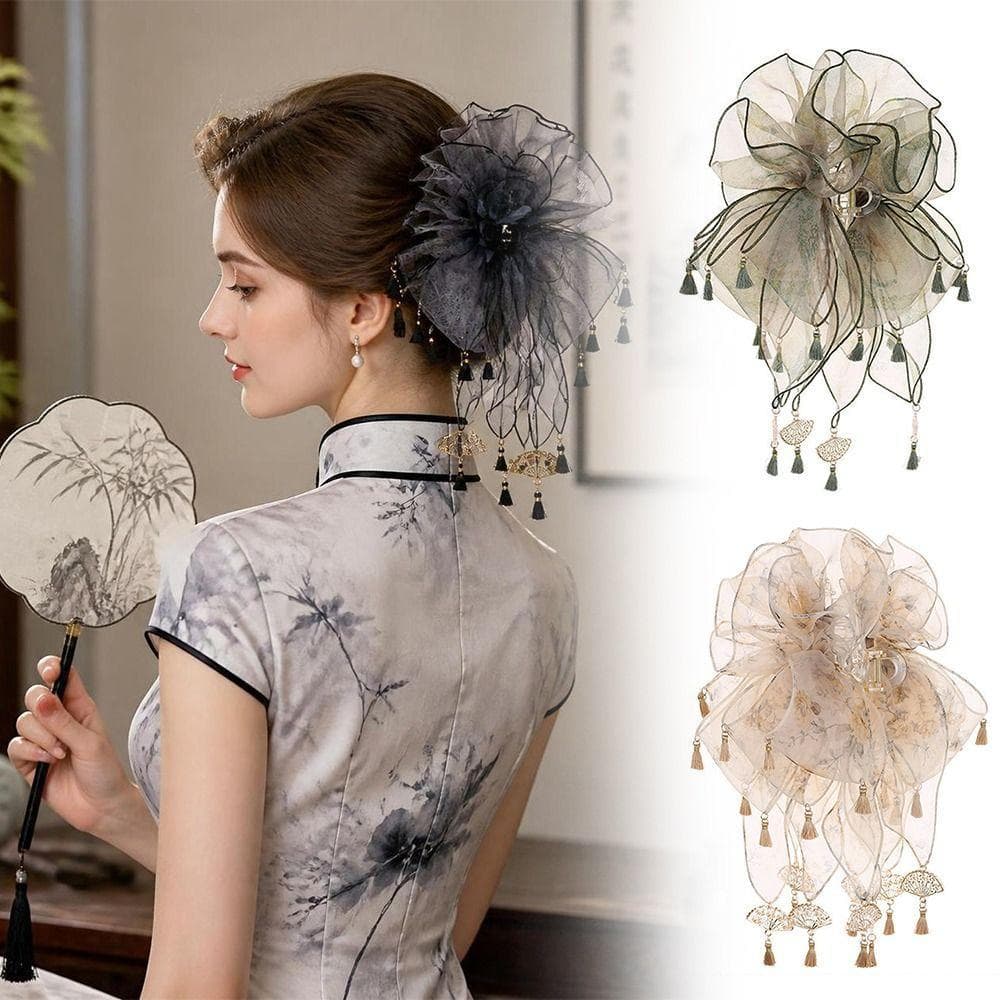 Clipe De Tubarão , Estilo Chinês Com Borlas , Grampo De Garra De Cabelo , Prendedor De Organza Fashion Feminino