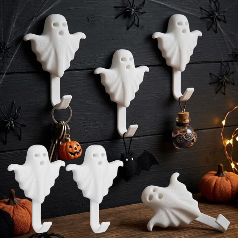 2 Pçs Halloween Fantasma Forma Casaco Chapéu Ganchos Economia De Espaço-Montado Na Parede Cachecol Armazenamento Gancho