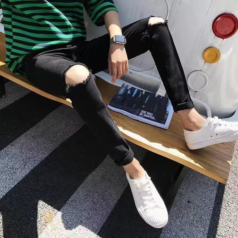 Principalmente recomendado Calça jeans masculina Calça Skinny Calça mendigo Calça jeans cortada rasgada no joelho