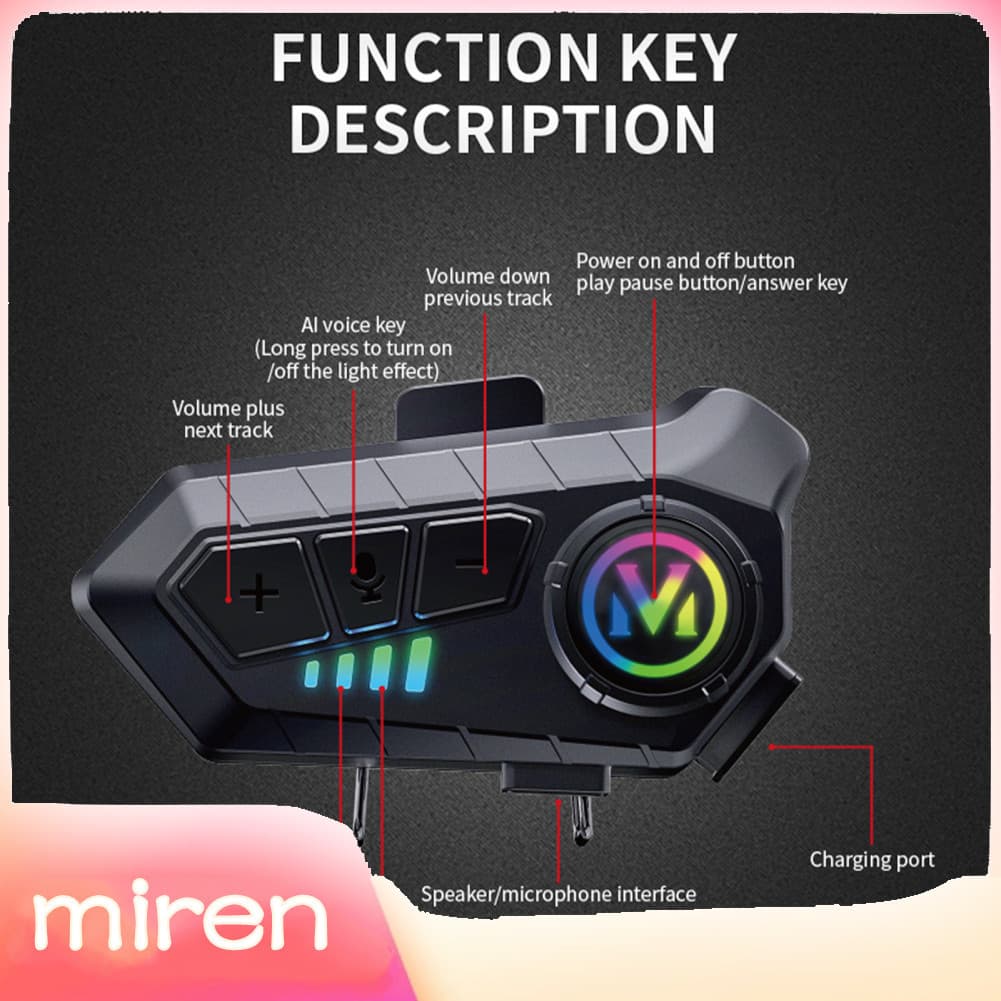Miren.br Intercomunicador BT para motocicleta com fone de ouvido para capacete com chip BT5.3 sem fio Bluetooth Design