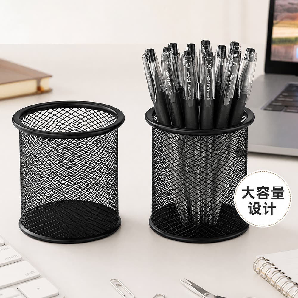Porta-canetas redondo de metal criativo para escritório, organizador de mesa para estudantes, porta-canetas colorido, po