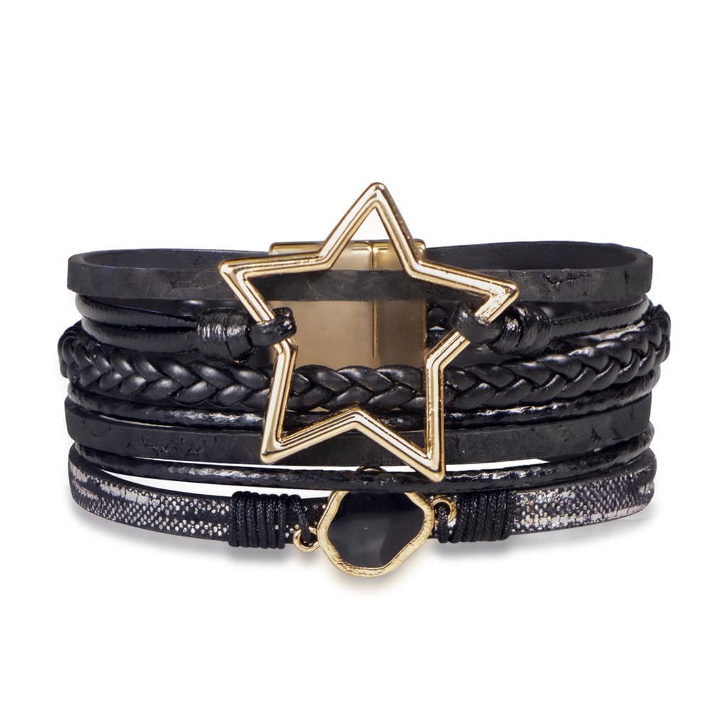 Moda feminina pulseira de couro estilo boêmio pulseira magnética