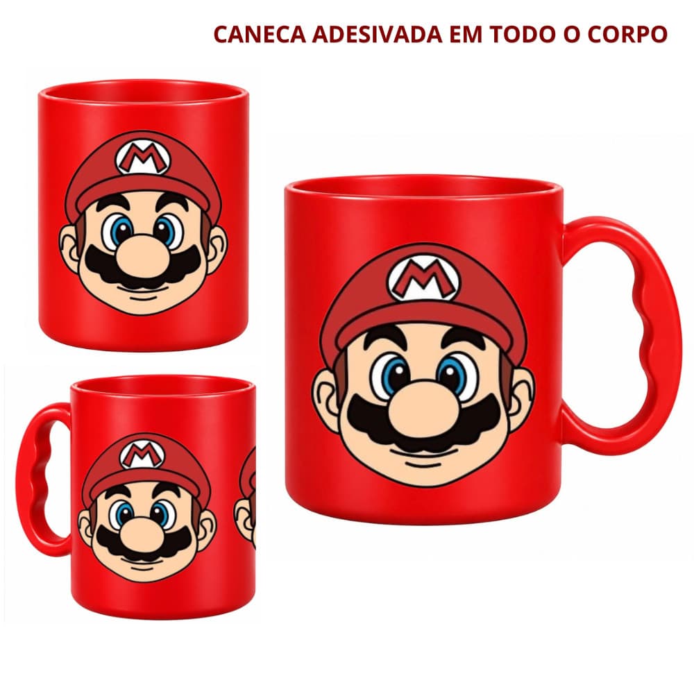 Kit Canecas Mario Bros Luigi 430ml Adesivada 360° Toda a Volta Plástico Festa Infantil Lembrancinha