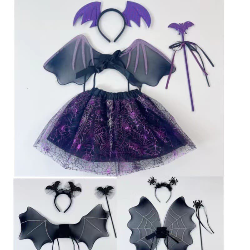 Halloween menina festa decoração halloween aranha morcego asas terno foto adereços menina saia mostrar cosplay traje ter