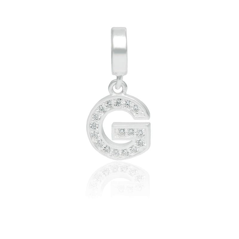 Pingente Letra G Prata Legítima 925 Cravejado Zircônias Brancas Compatível Com Todas As Pulseiras
