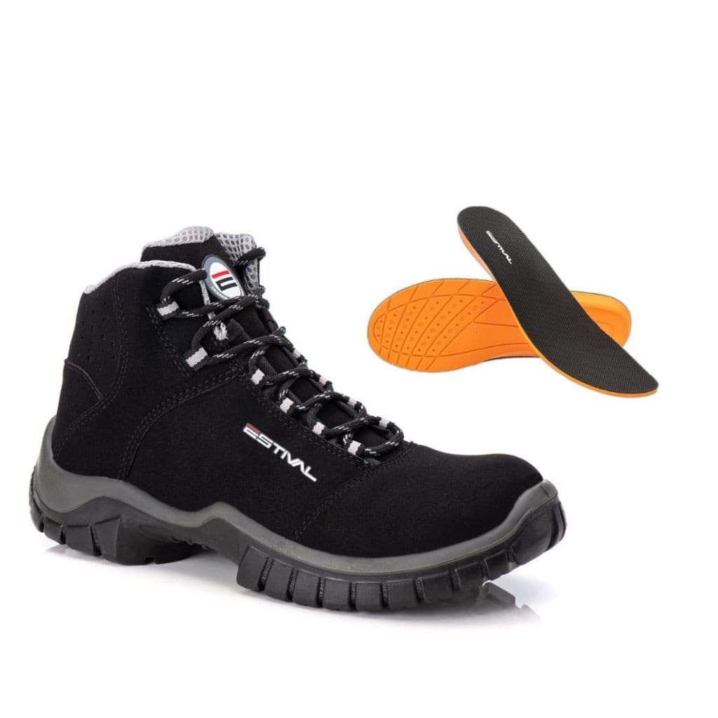 Bota De Segurança Em Microfibra Preto e Cinza Estival Confortável Com Palmilha PU CA 44558 - EN10071S2