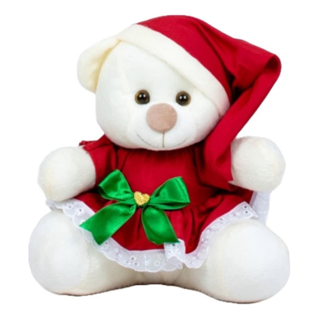 Urso Mamãe Noel Pelúcia 12 Cm - Decoração Natalina