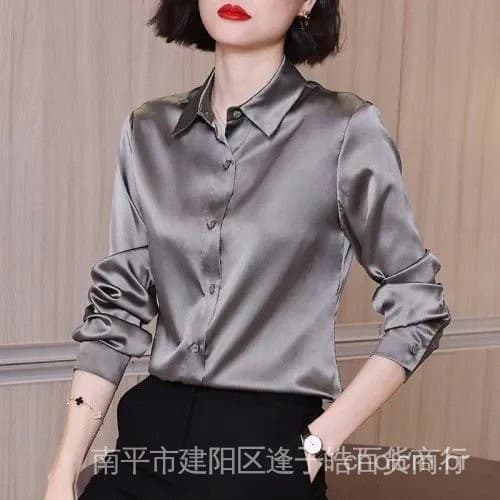 Nova Camisa Casual de Manga Longa em Seda Cetim 3814