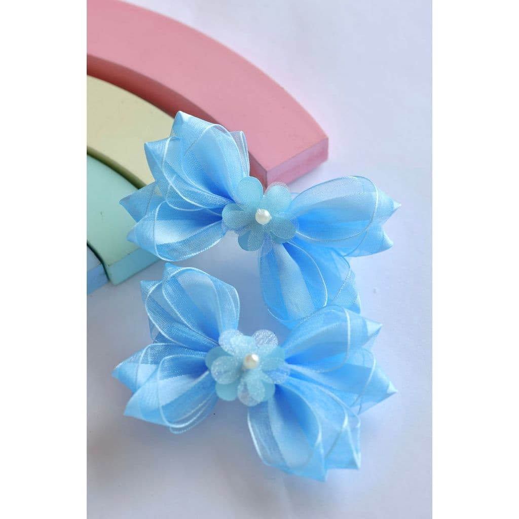 Laço de Organza Azul bebê / Dupla de Laço Delicado / Par de Laço Infantil / Laço Organza F