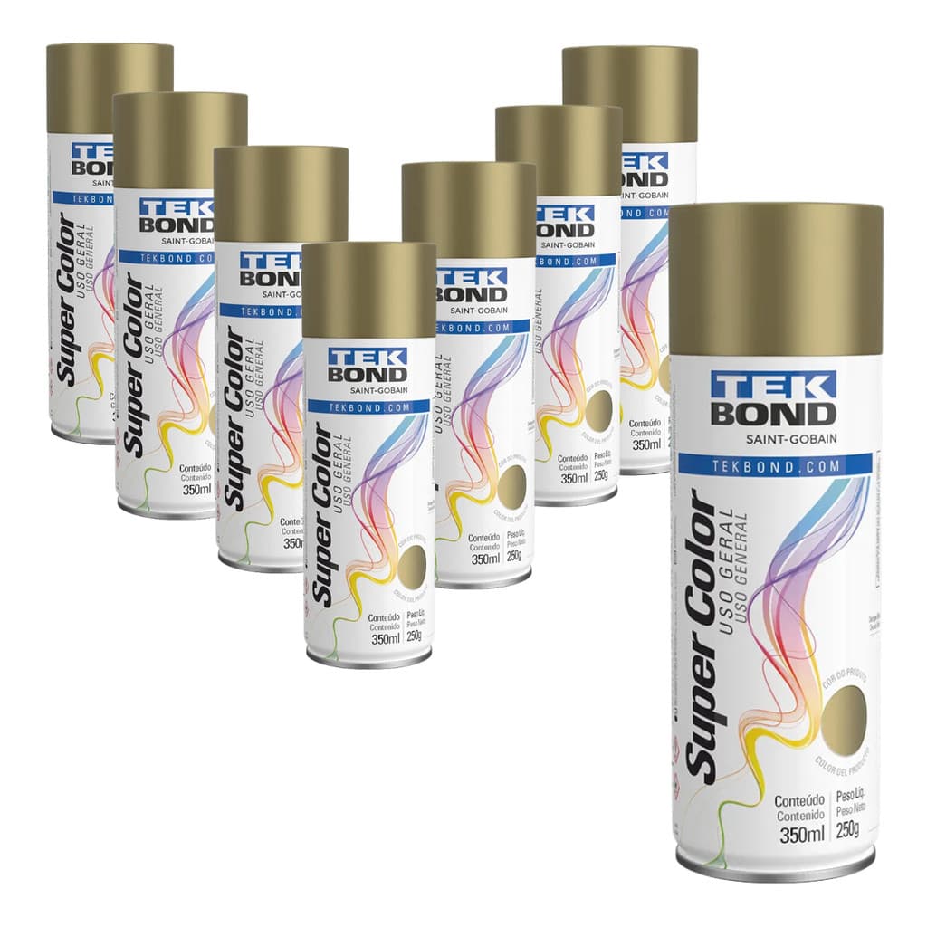 Tinta Spray Uso Geral Dourado Brilhante 350ml Tekbond - Kit com 8