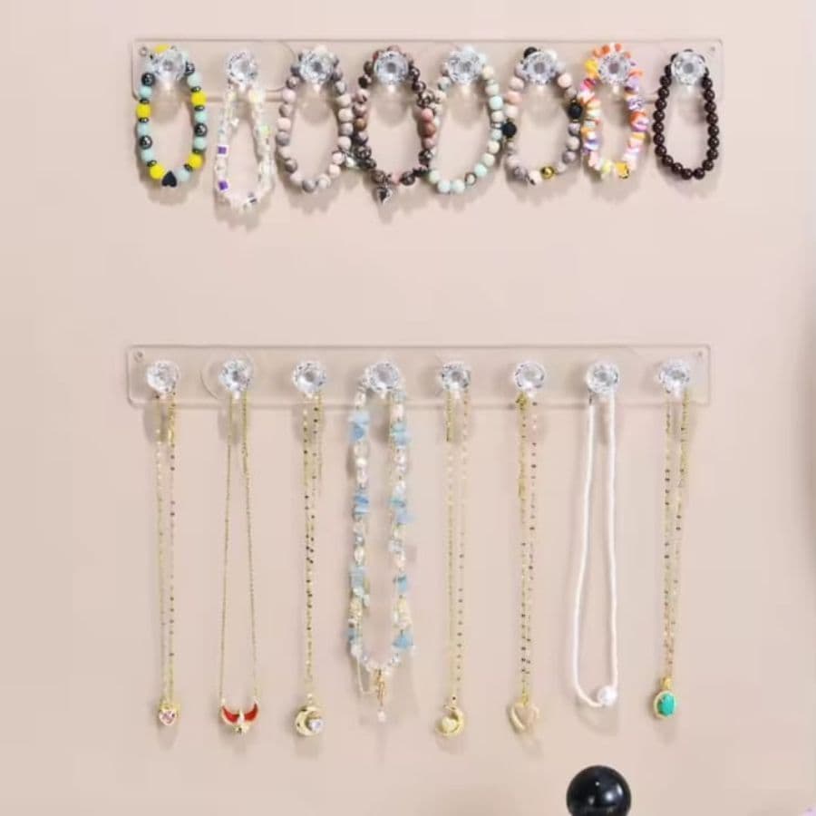 Gancho 8 e Organizador Cristal de Joias Colares Utensílios para Cozinha e Banheiros Sem perfurar