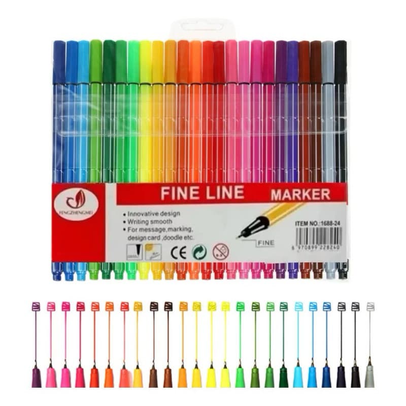 Kit com 24 canetas Fine Line Ponta Fina FINELINER 0,4MM