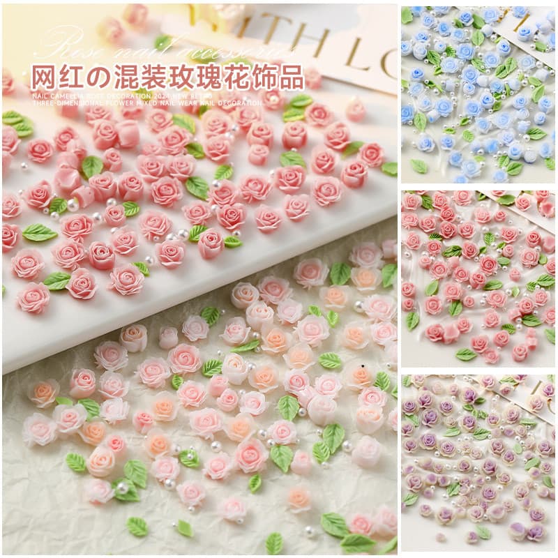 Acessórios de manicure gradiente rosa flor tridimensional resina tamanho folha pérola decorações de manicure