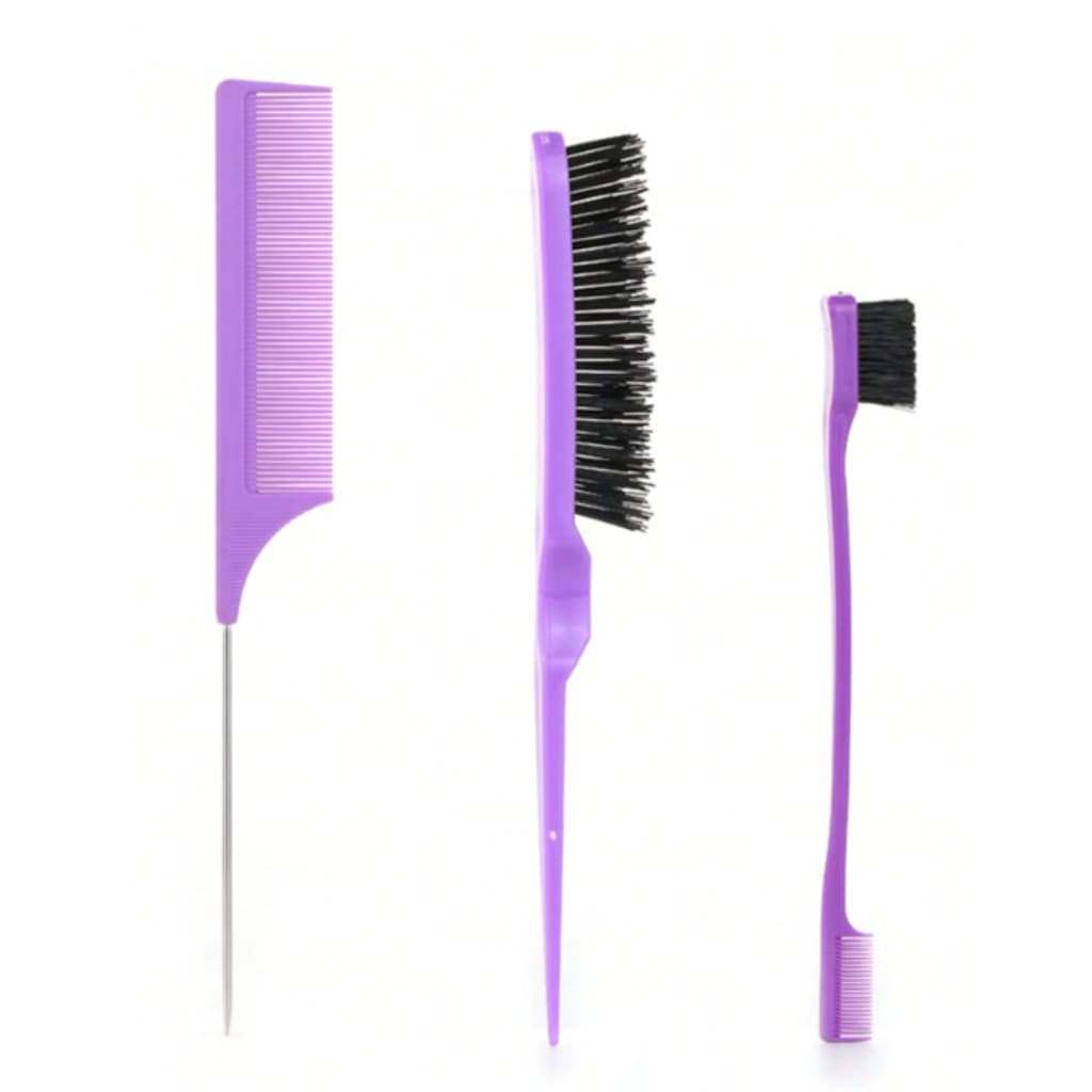 Kit 3 Escova Cabelo Pentes Baby Hair Escovinha Sobrancelha