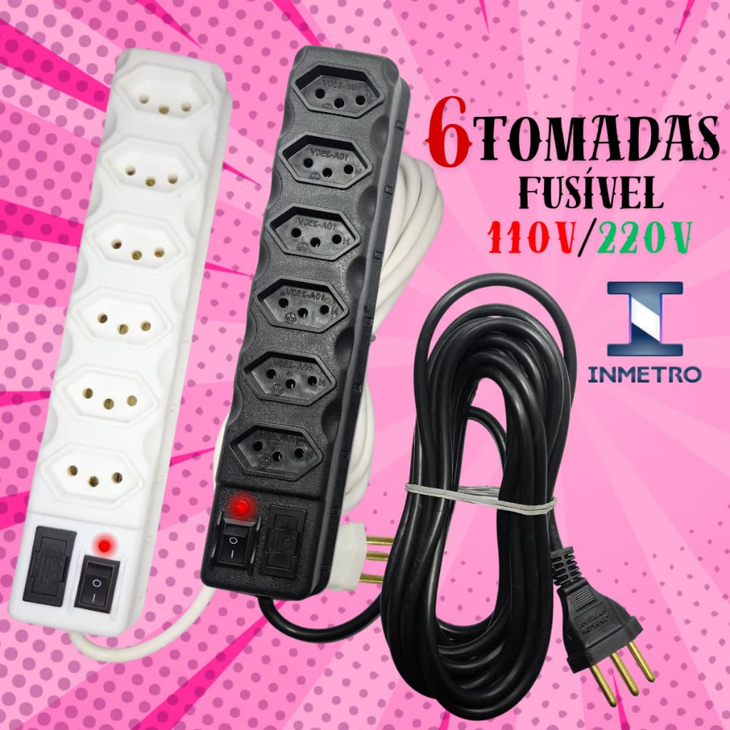 FILTRO DE LINHA RÉGUA DE TOMADAS 6, 5, 4 e 3 tomadas tripolar 10 Amperes com fusível