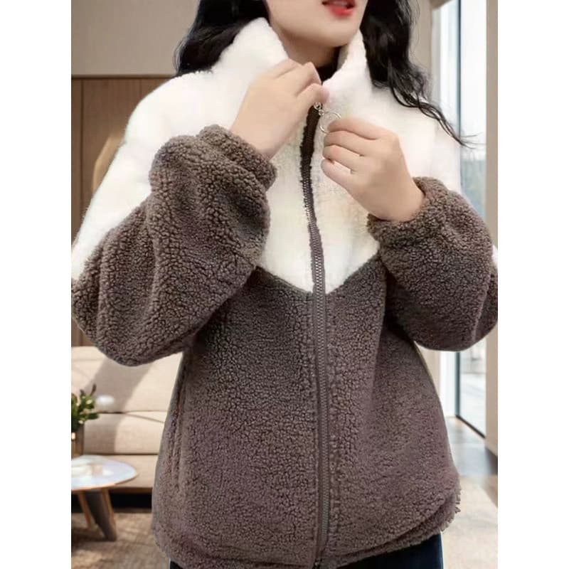 Jaqueta de lã de cordeiro primavera outono inverno novo estilo feminino mãe velo acolchoado jaqueta feminina meia-idade