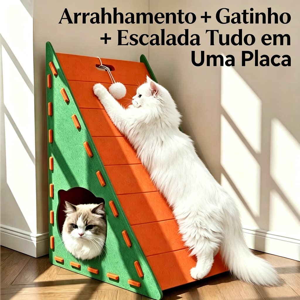 Arranhador Triangular de Feltro para Gatos, Casinha Confortável + Bolinha Brinquedo, Protege o Sofá de Arranhões