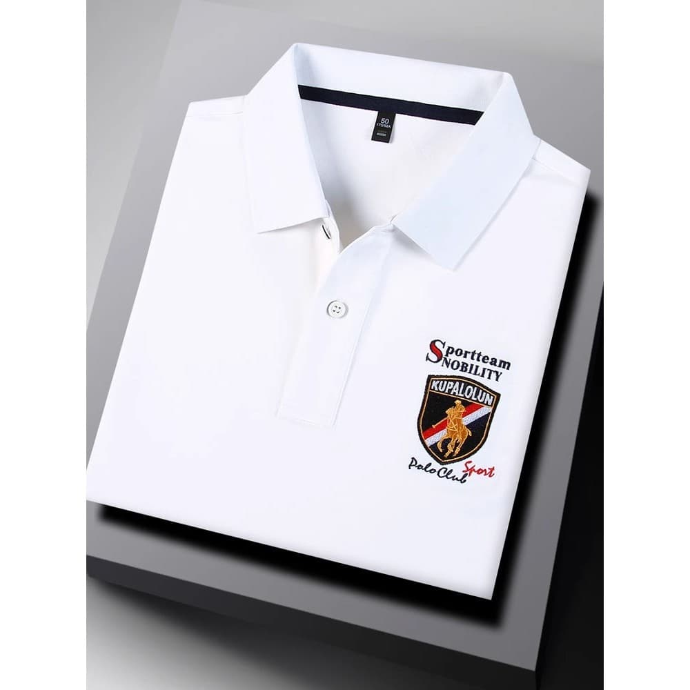 Primavera outono High-End lapela masculina de manga comprida camiseta bordada negócios Casual camisa POLO masculina de m