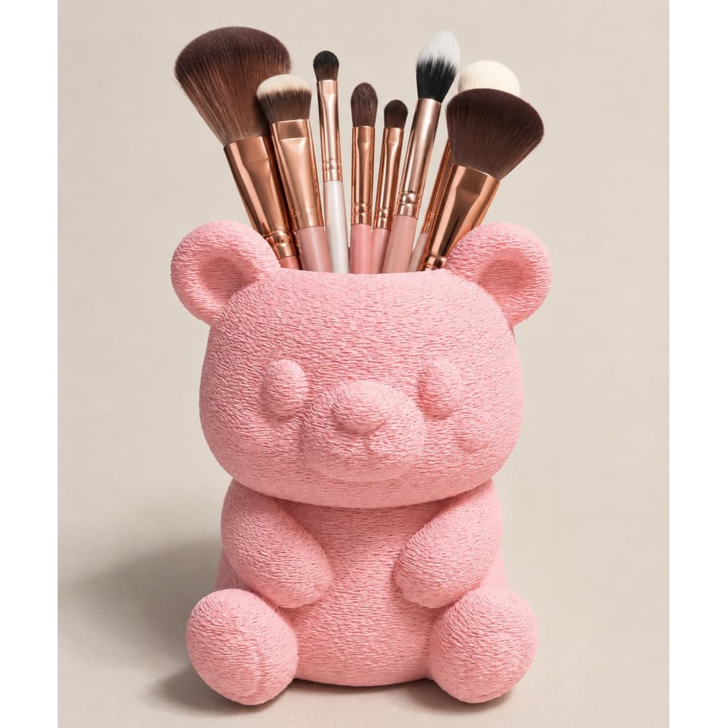 Porta Pinceís Maquiagem Organizador de Mesa Porta Canetas Urso Colecionável Acessório de Beleza Cosméticos Decorativo